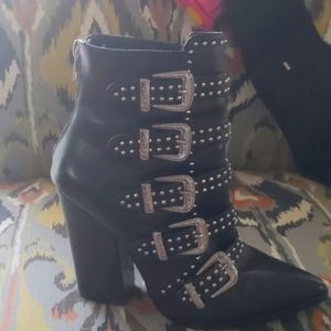 Black leather studded ankle boot